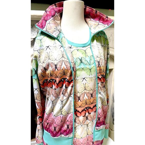 Adidas BUTTERFLY BLUE PINK firebird track Soccer Top Crew Neck Borbo Med Jogger - Picture 7 of 7